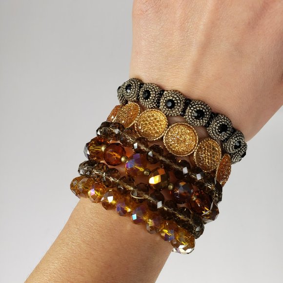 6 Beaded and Glass Facetted Crystal Bracelets - Picture 1 of 3